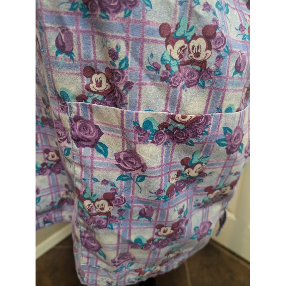 Disney Mickey Minnie Mouse Floral Plaid Scrub Top Purple V-Neck Large DW1470 - Picture 4 of 7